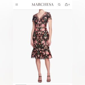 Embroidered Guipure V-neck Midi Cocktail Dress